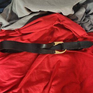 Avignon Black Genuine Leather Equestrian Gold Metal Stirrup Buckle Belt Size 3XL